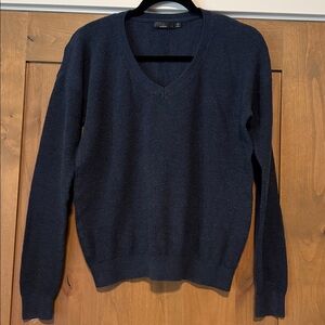 Prana Waffle knit Sweater Top Blue V neck Womens L Coastal Beach Organic cotton